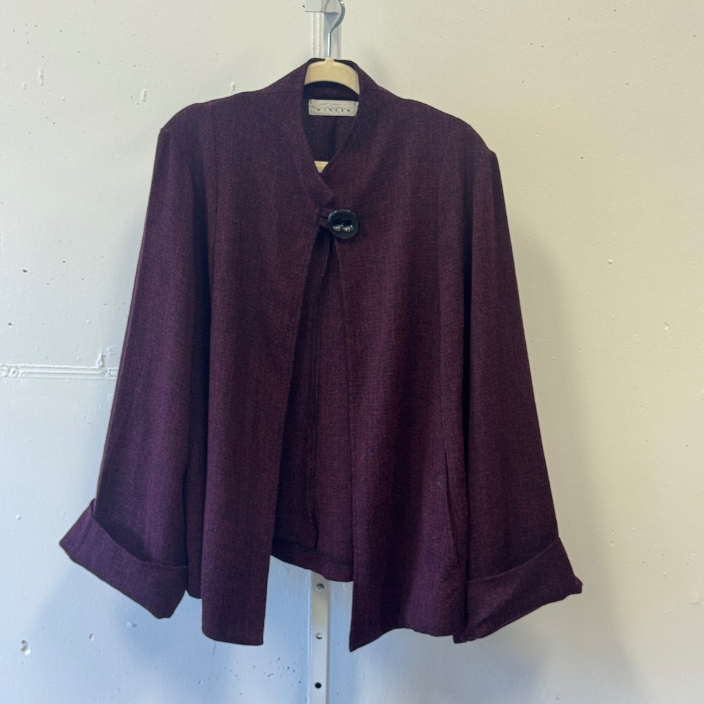 Willow Plum Burgundy Textured Single Button Open Front Jacket Lagenlook Boho XL